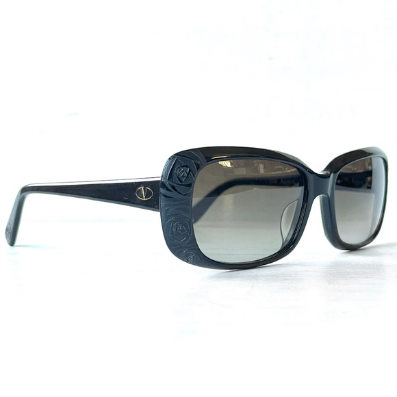 Valentino Sunglasses V619S Carved Roses Italy Dark Lenses Square Black Vintage - Picture 5 of 15